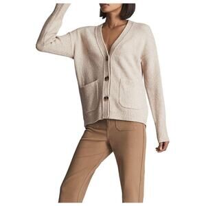 NEW REISS Esme V Neck Front‎ Button Wool Blend Ribbed Relaxed Boxy Cardigan XS